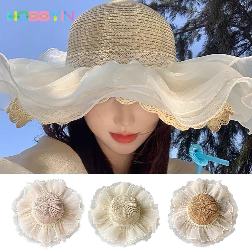 Mũ rơm Hobb Yin chống nắng có ống hút bện, phù hợp cho nữ đi biển