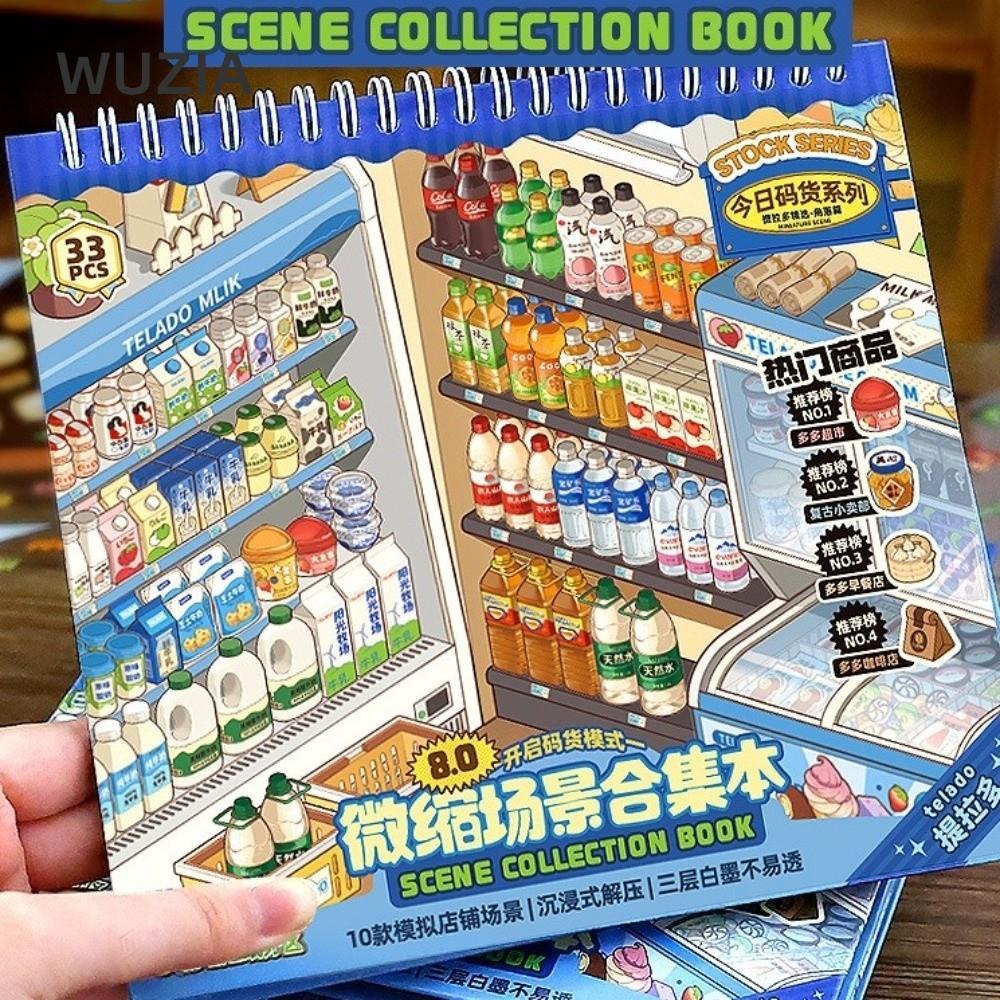 Nhãn dán phong cảnh WUZIA, Nhãn dán cảnh cửa hàng dễ thương cỡ lớn, PET 10 cảnh 33 tờ Nhãn dán cảnh 