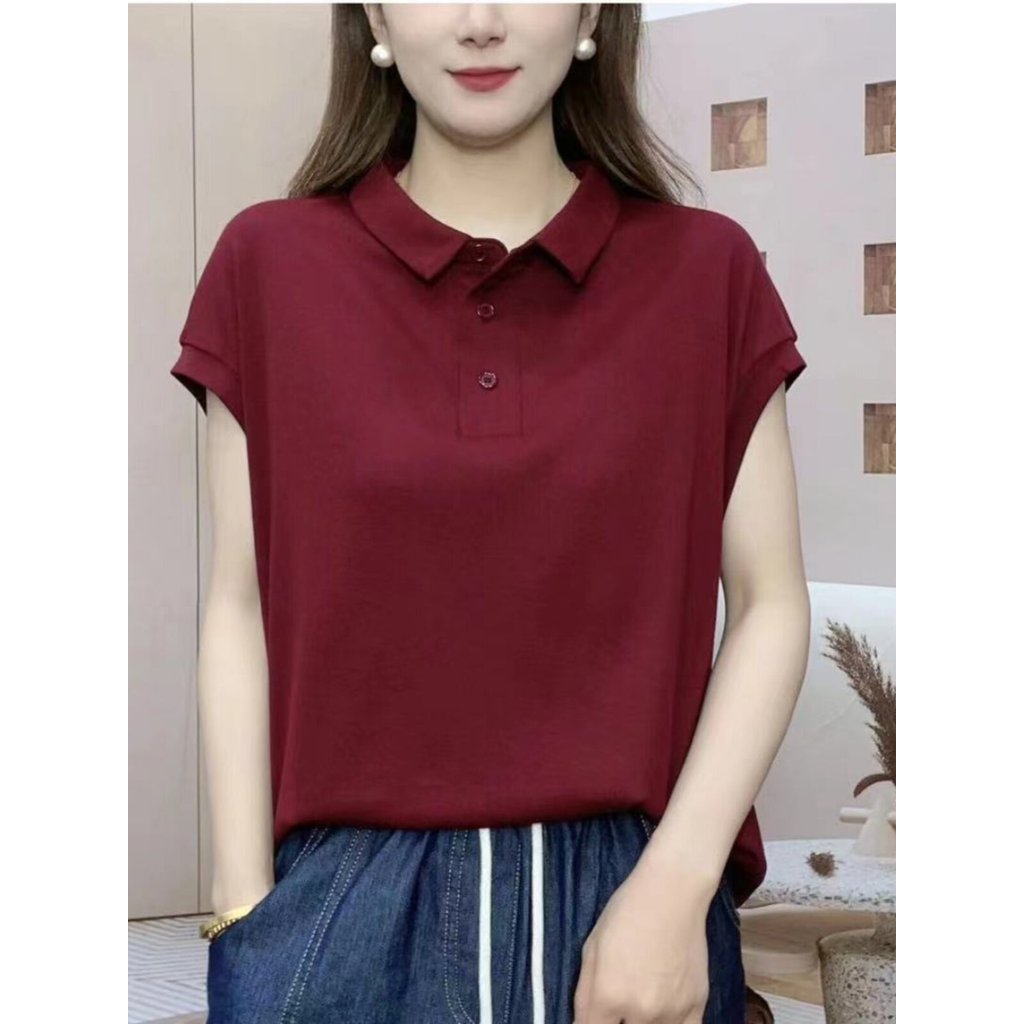 áo polo nữ áo cộc nữ Áo T-shirt nữ mẫu mới mùa hè áo T-shirt màu đen mỏng cao cấp tay ngắn áo nữ cổ 
