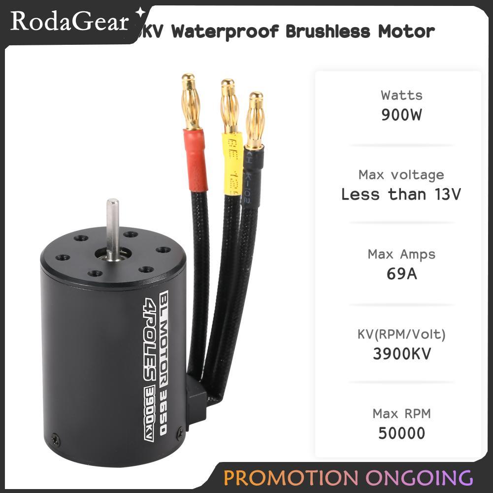 RodaGear Động cơ không chổi than chống nước 3650 3900KV với bộ 120A ESC 5.8V/3A BEC cho xe RC 1/10