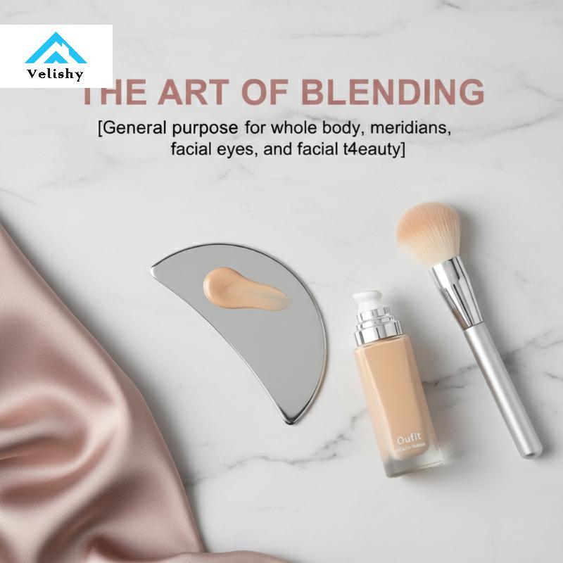 Velishy Thép không gỉ Guasha Cạp Với Túi Da Pu Kim Loại Thìa Máy Mát Xa Mặt Làm Đẹp Da Mặt Dụng Cụ C