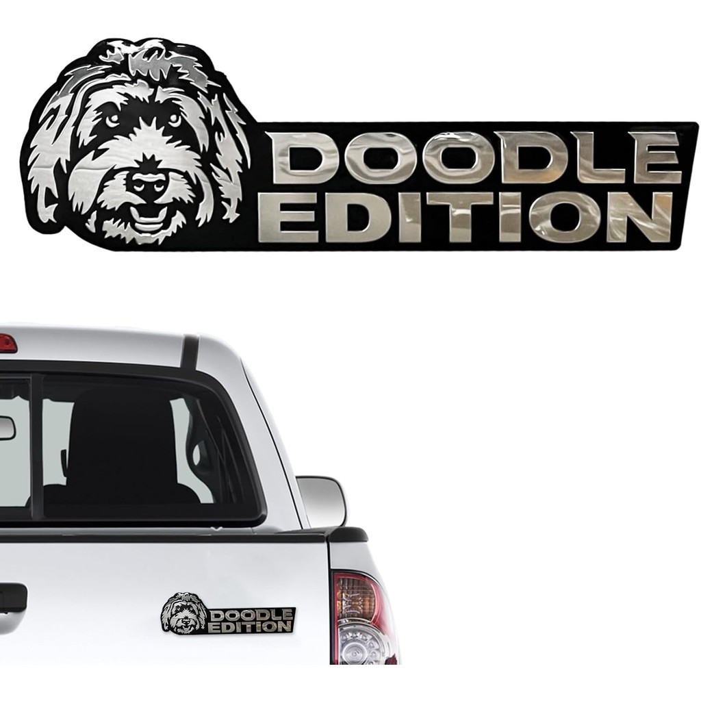 Huy hiệu ô tô Doodle Dog Edition 3D, Biểu tượng kim loại cắt Laser, Đề can chó dễ thương