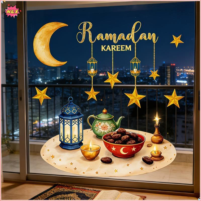 N & X Eid Cửa Sổ Stiers Ramadan Trang Trí Eid Mubarak Trang Trí Cho Gia Đình 2026 Ramadan Kareem Hồi