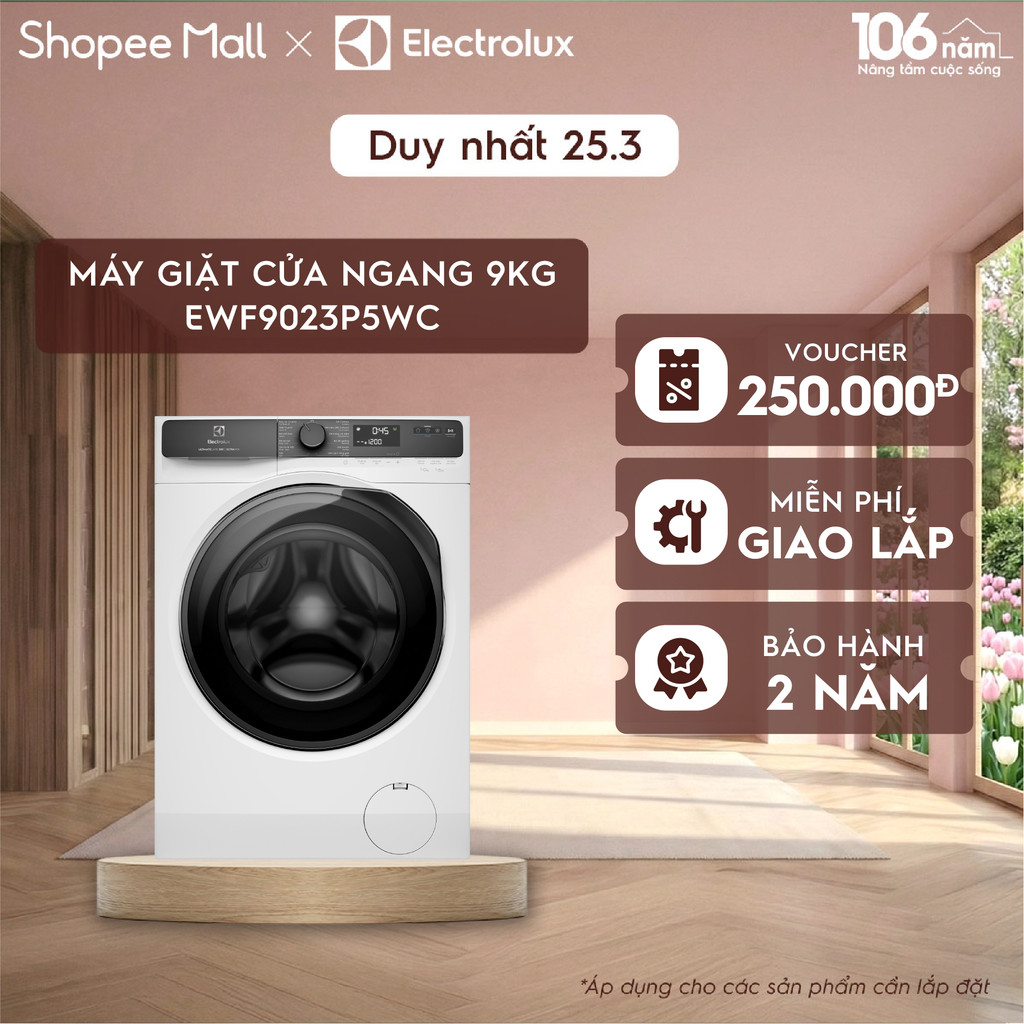 Chỉ giao miền Bắc - Máy giặt cửa ngang 9KG Electrolux S500 EWF9023P5WC - giặt đẩy tải 45 phút, UltraMix, EcoInverter