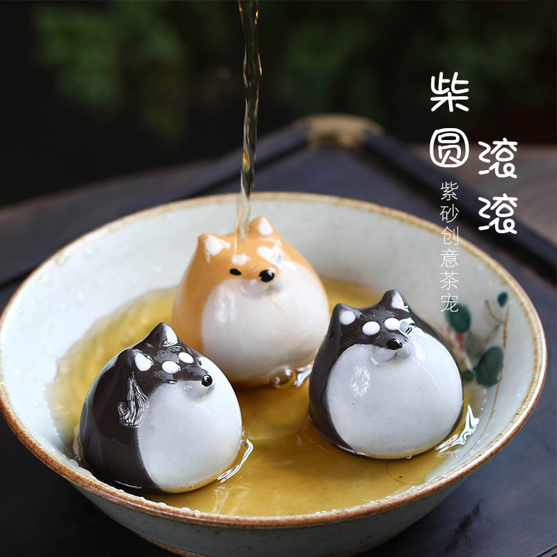 Yixing Quặng Nguyên Trà Cát Tím Thú Cưng Shiba Inu Đồ Trang Trí Handmade Chó Trứng Trà Chơi Akita In