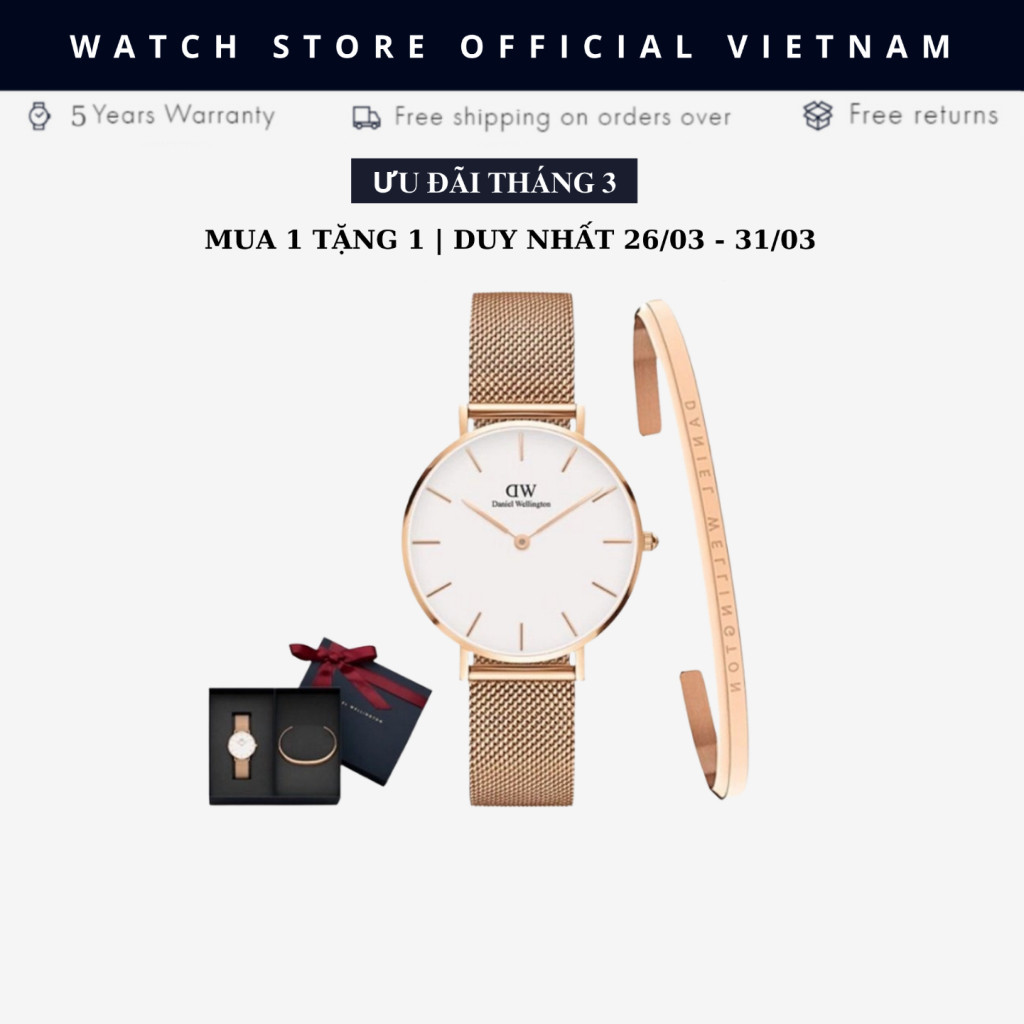 [Chính Hãng] Đồng Hồ Nữ Daniel  Classic Petite Melrose White Size 28mm, 32mm, 36mm, Vòng Cuff Chính Hãng