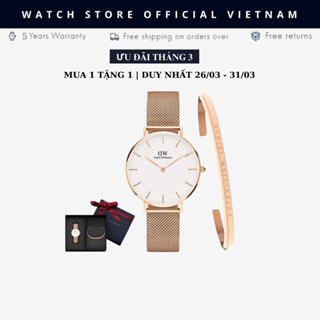 [Chính Hãng] Đồng Hồ Nữ Daniel  Classic Petite Melrose White Size 28mm, 32mm, 36mm, Vòng Cuff Chính Hãng