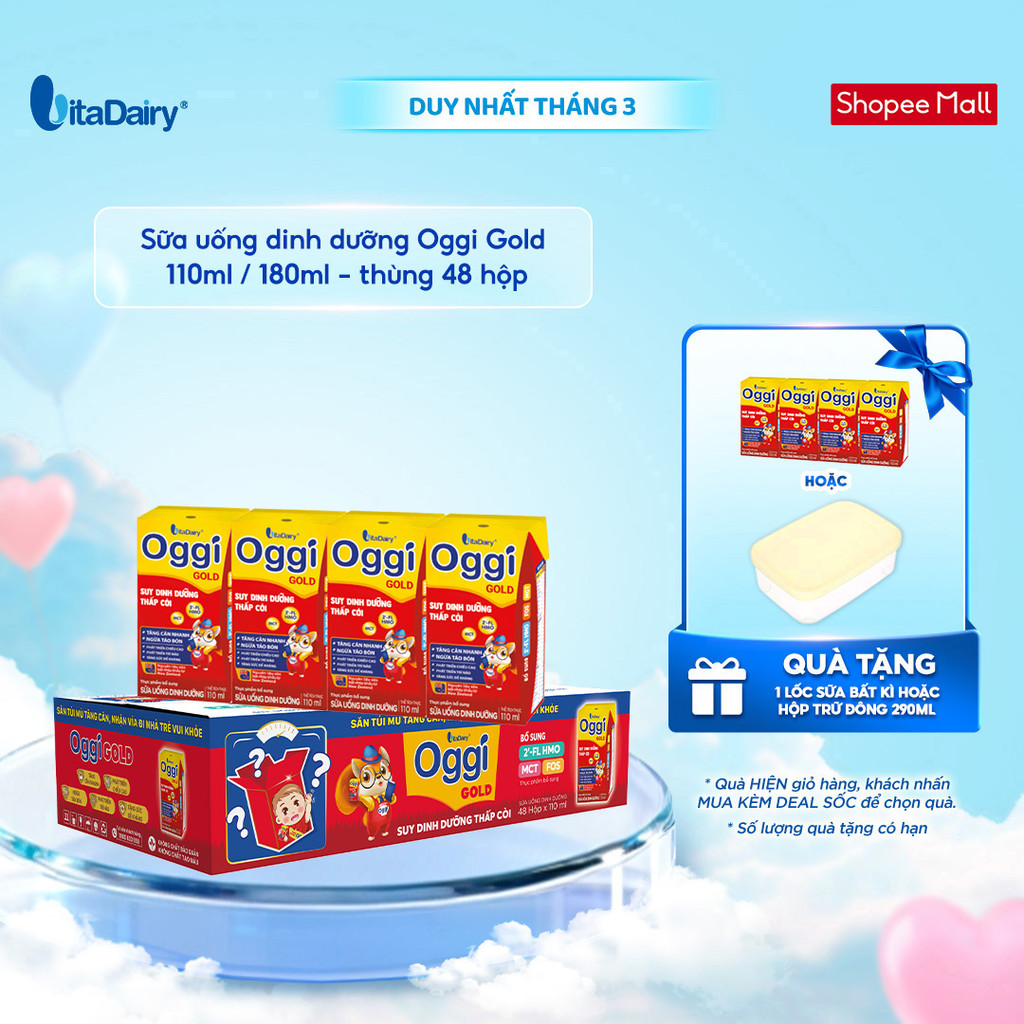 [THÙNG 48 HỘP] Sữa uống Oggi Gold - Giúp bé tăng cân khoẻ, hỗ trợ phát triển toàn diện - Hộp 110ml