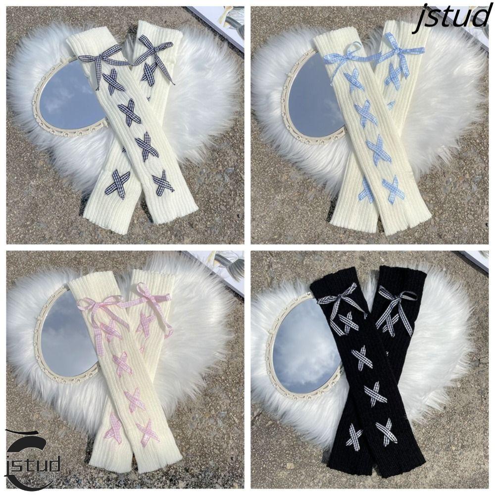 Găng Tay Dệt Kim Nơ LYXOR, Phong Cách Ballet Y2K Nhật Bản, kèm Earings Kẹp và Oversleeves Nữa Ngón