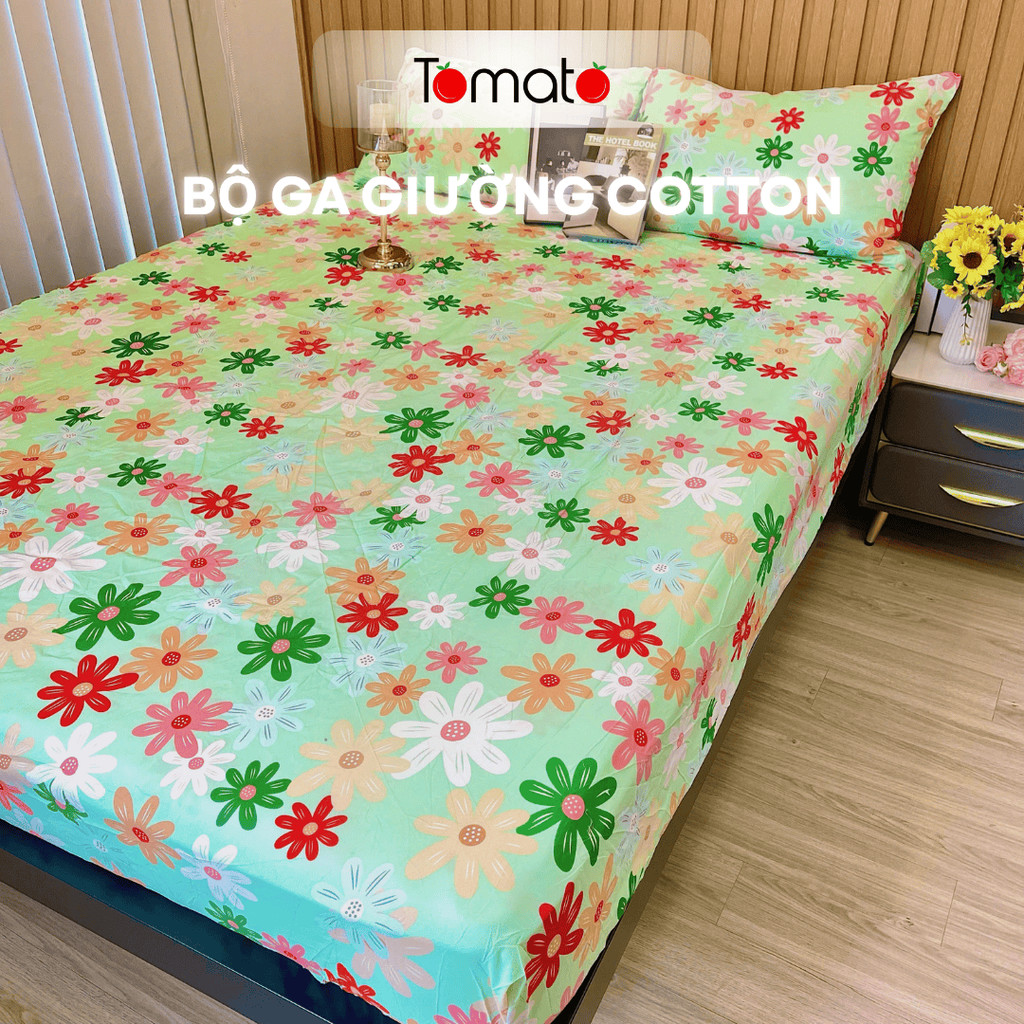 Bộ Ga Giường Cotton poly 3 Món 8Hours Bedding gồm 1 Ga + 2 Vỏ Gối Đầu 48x74cm drap nệm bo chun ga gố
