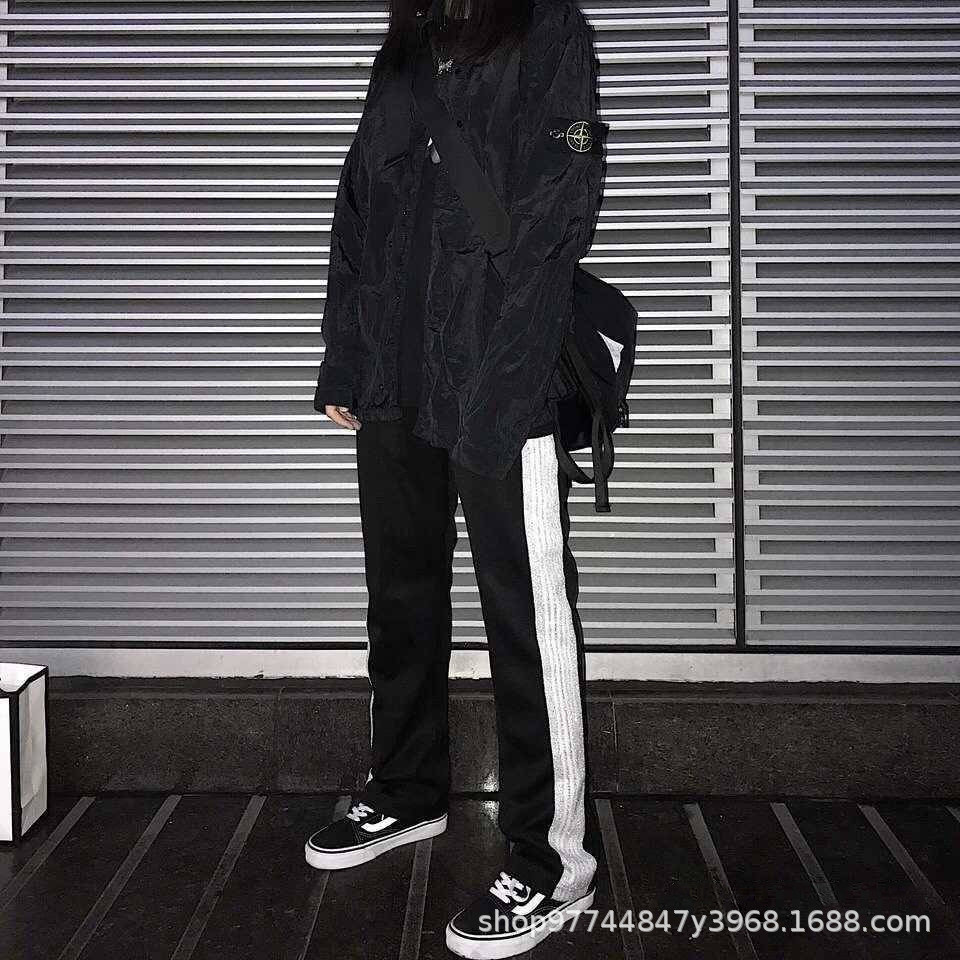 L3XT Needles Sparkle silver25Anniversary Embroidered Pants, Sporty Casual Straight-Leg Pants, Spring