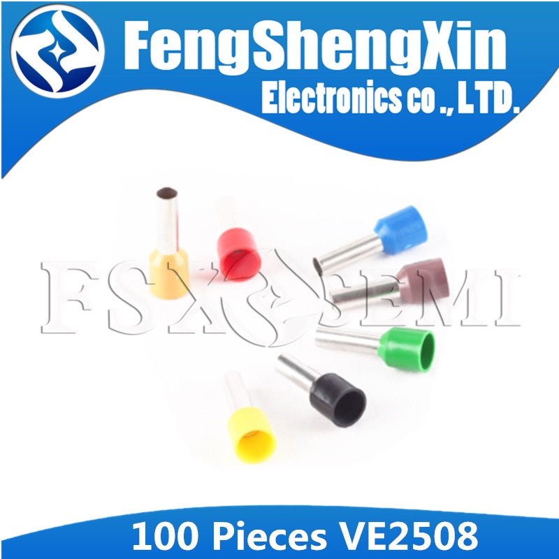 100 Cái / lốc VE2508 E2508 Bootlace Cooper Ferrules Bộ Dây Đồng Uốn Kết Nối Dây Cách Nhiệt Pin Đầu G