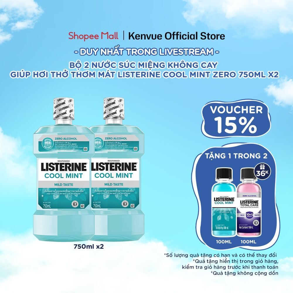 [LIVE] Combo 2 Nước Súc Miệng Listerine Cool Mint Zero 750mlx2