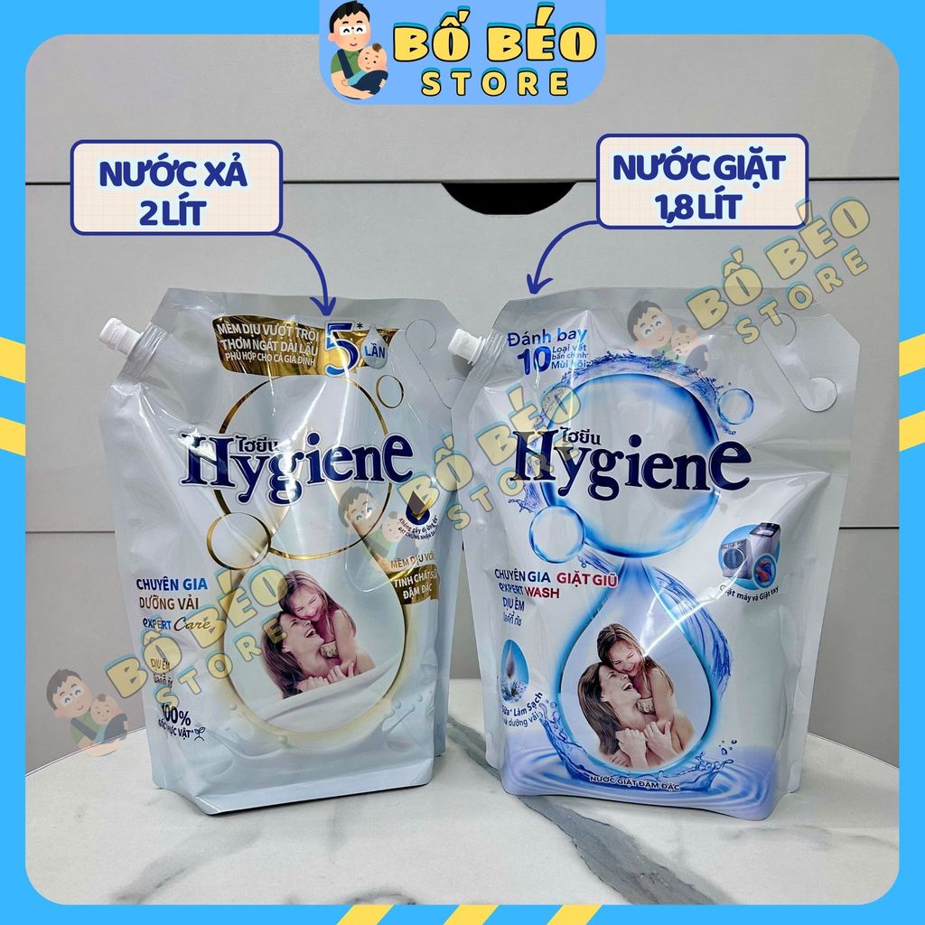 Combo Nước Giặt Hygiene 1,8L Và Nước Xả Vải Hygiene 2L/2,2L Sạch Sâu, Thơm Lâu, Khử Mùi