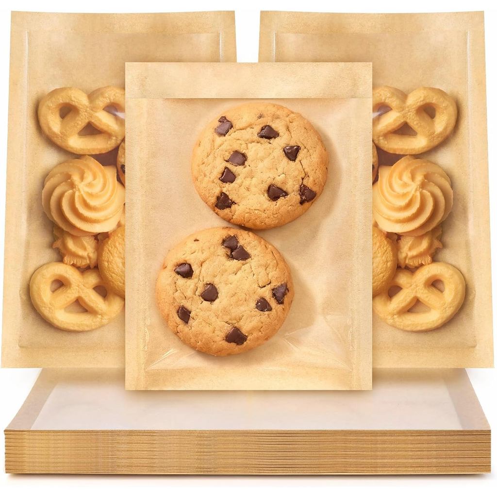 100 Túi đựng bánh quy giấy có khóa kín, Túi làm bánh nhỏ 5,1 x 7,5 Inch có cửa sổ Túi đựng bánh ngọt