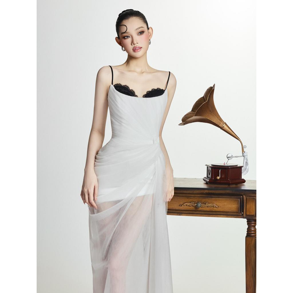 [BYDI DESIGN] HEMI DRESS - Đầm Thiết Kế Trắng Dài 2 Dây Phối Ren, Váy Maxi Voan Dự Tiệc Sang trọng | BigBuy360 - bigbuy360.vn