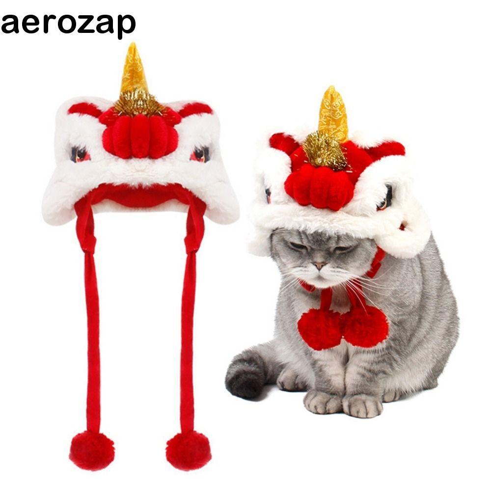 HOMESOGOOD Mũ nhảy sư tử cho chó, Mũ sư tử năm mới cho thú cưng phong cách Trung Quốc, Mũ sư tử năm 