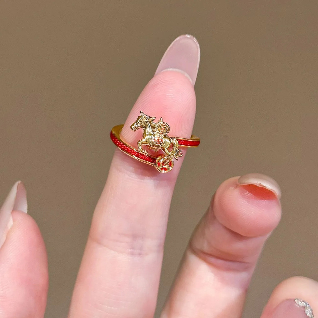 999 Bạc Dây Đỏ Pony Nhẫn Nữ Cao Cấp Ánh Sáng Sang Trọng Tinh Tế Thời Trang Sang Trọng Mở Chỉ Số Nhẫn