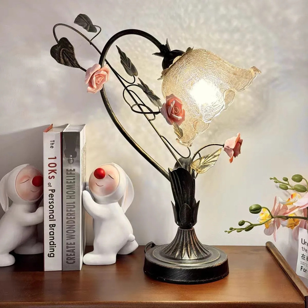 Đèn bàn hoa vintage, đèn bàn Art Deco, đèn ngủ cho phòng ngủ