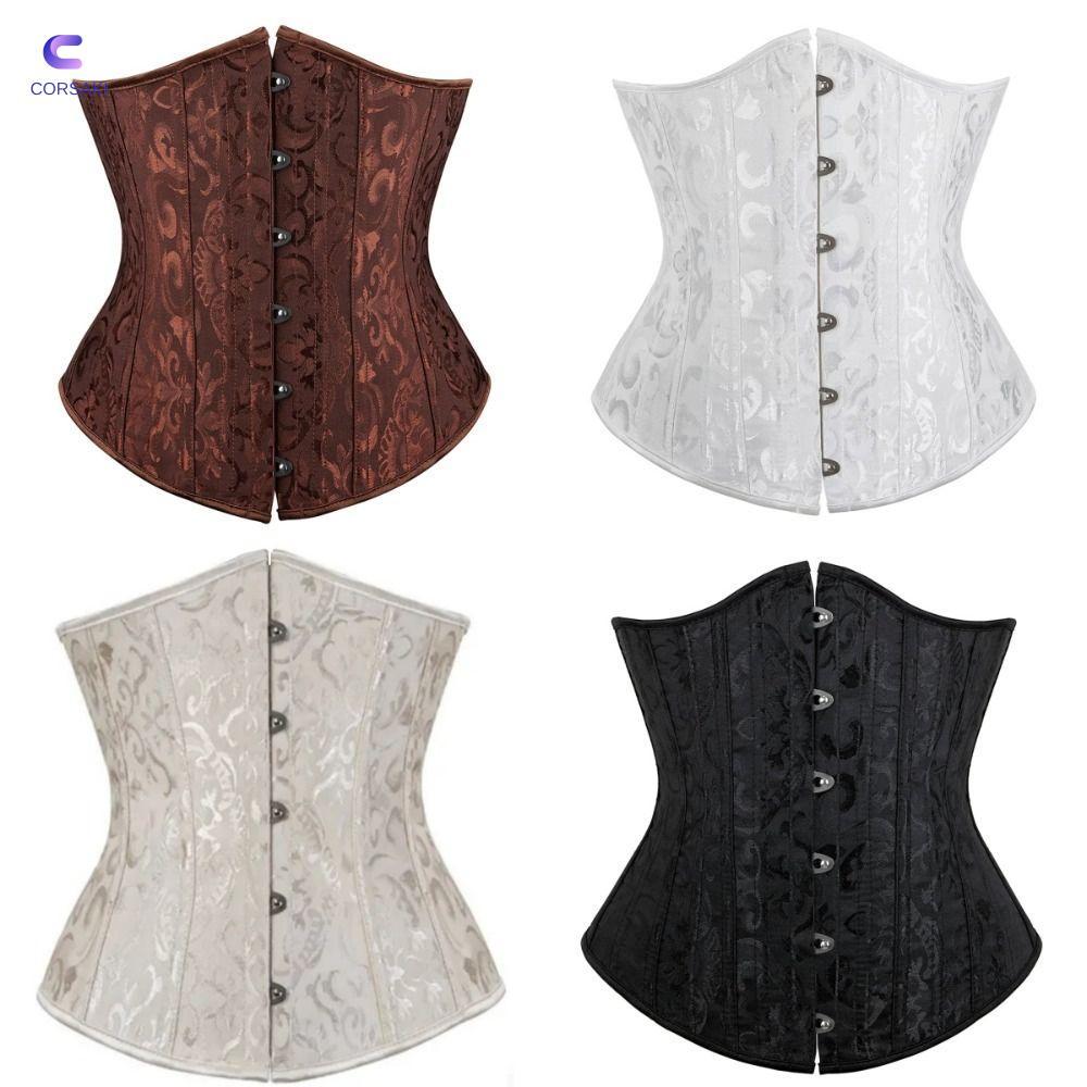 CORSAKI Corset Bustier Top, Gợi Cảm 26 Xương Thép Jacquard Underbust Corset, Nữ Đen Trắng Nâu Eo Huấ