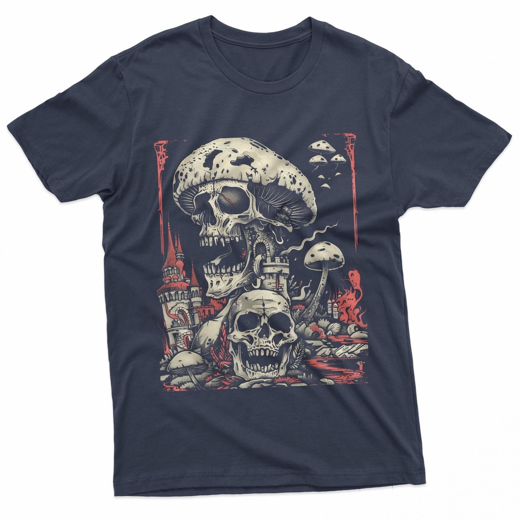 Áo thun Cotton nguyên chất Gothic Gothic Skull Mushroom Art Mushroom Horror-