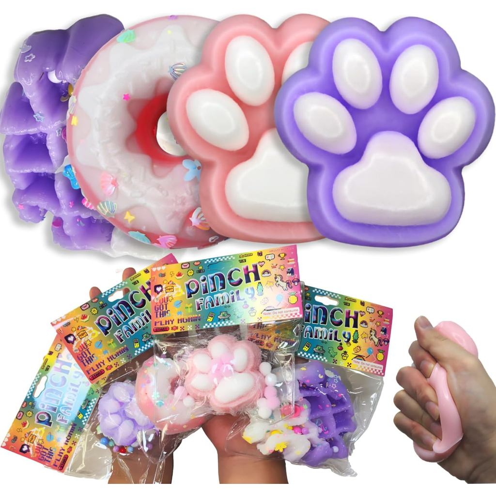 4 Đồ chơi bóp bánh rán Taba Squishy Cat Paw, Đồ chơi cảm giác Kawaii Mochi, fufu Squishy cho đồ chơi