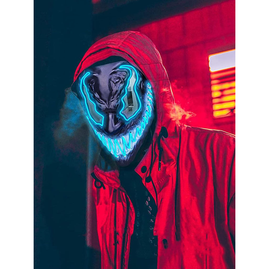 Hàng sẵn có Cung cấp Halloween led dạ quang Neon Light Venom Horror Fluorescent Mask Queue Dress Up 