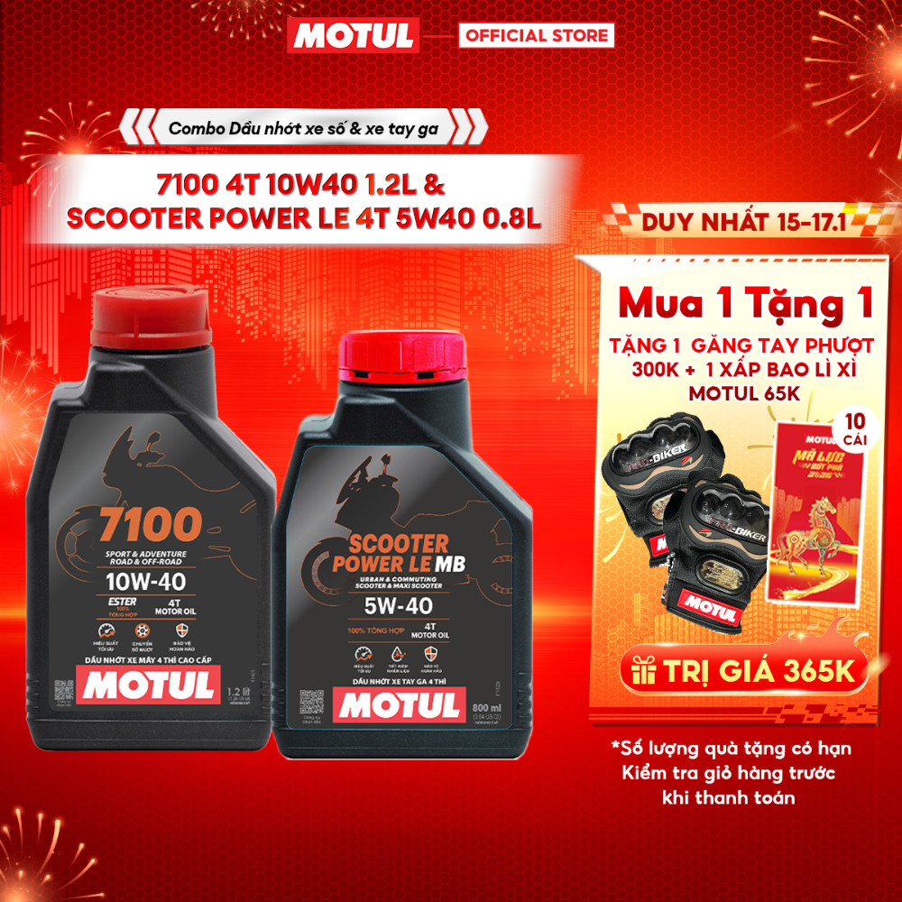 Combo Dầu nhớt xe máy MOTUL 7100 4T 10W40 1.2L và xe tay ga Scooter Power LE 4T 5W40 0.8L