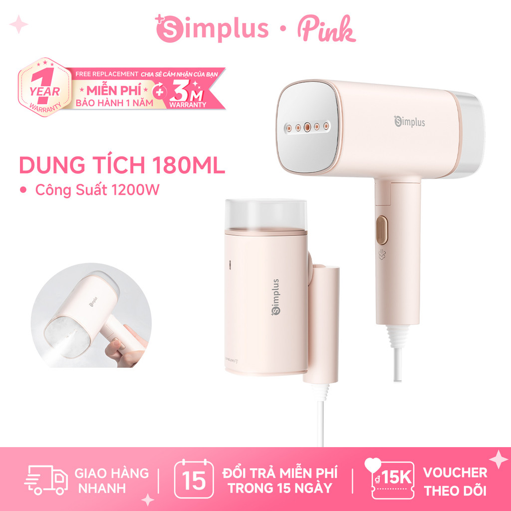 Simplus Pink Bàn là hơi nước cầm tay 180ML - Công suất lớn 1200W, có thế gấp gọn GTJH020 - Bảo Hành 