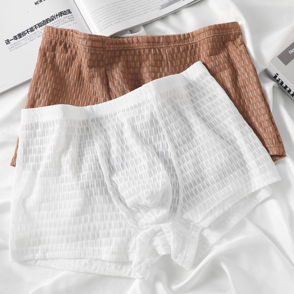 Nam Lưới Mờ Thoáng Khí Boxer Quần Đùi Trẻ Bé Trai Gợi Cảm Checkered Trắng Boxer Quần Short