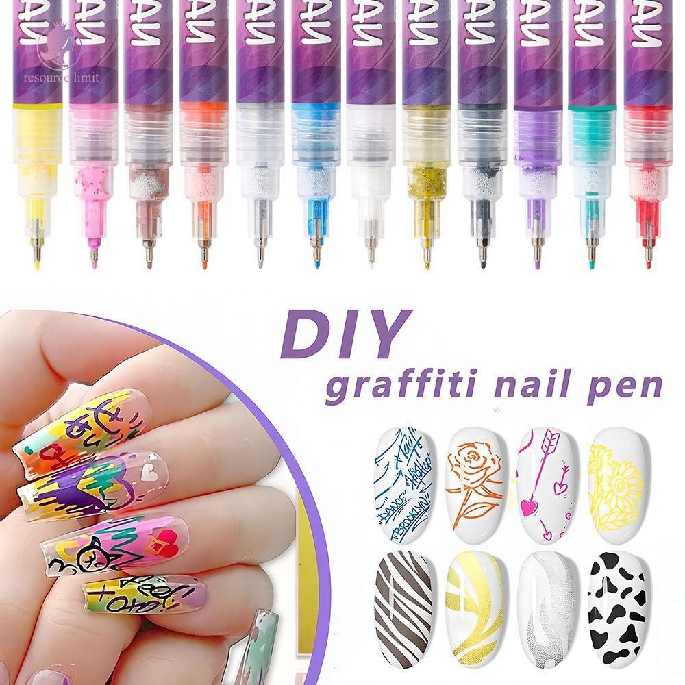 RESOURCE LIMIT 3D Nail Art Pens Bộ DIY, Chống trừu tượng DIY Nail Art Nail Marker, 0.5 / 0.7 MM Tip 