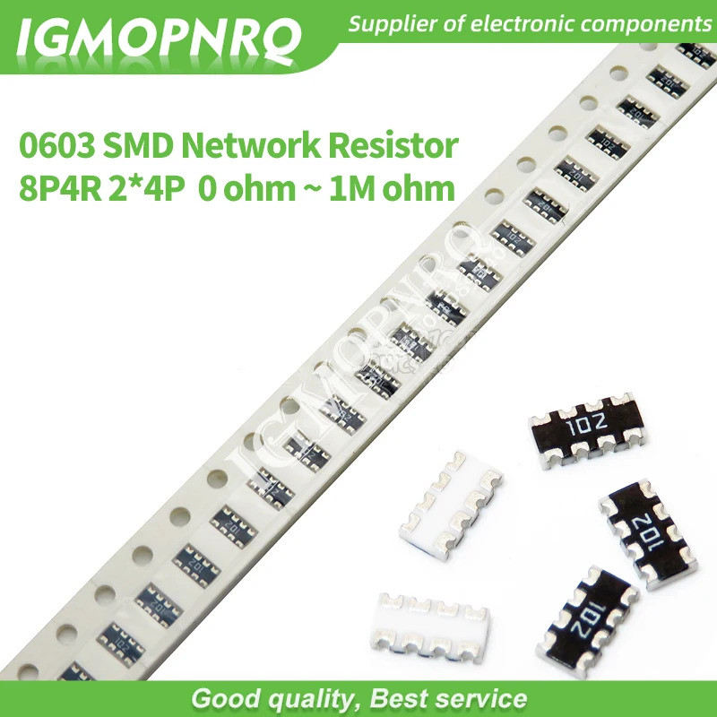 100 chiếc 0603 2 * 4 8P4R 2 * 4P 5% Điện trở mạng Mảng SMD 0 ohm ~ 910K 2K 2.2K 4.7K 10K 22K 47K 100