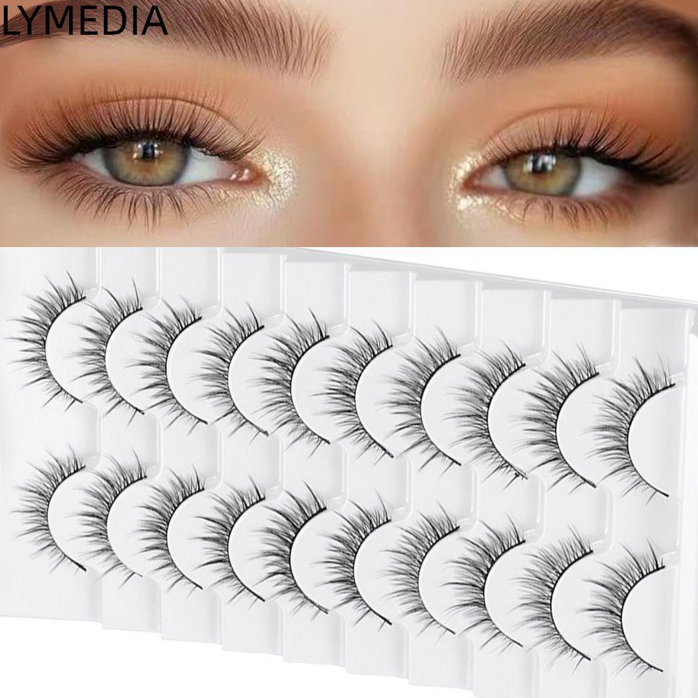LYMEDIA Lông mi chồn giả, Lông mi giả thủ công không tàn nhẫn, Thời trang nữ Full Strip Natrual dài 