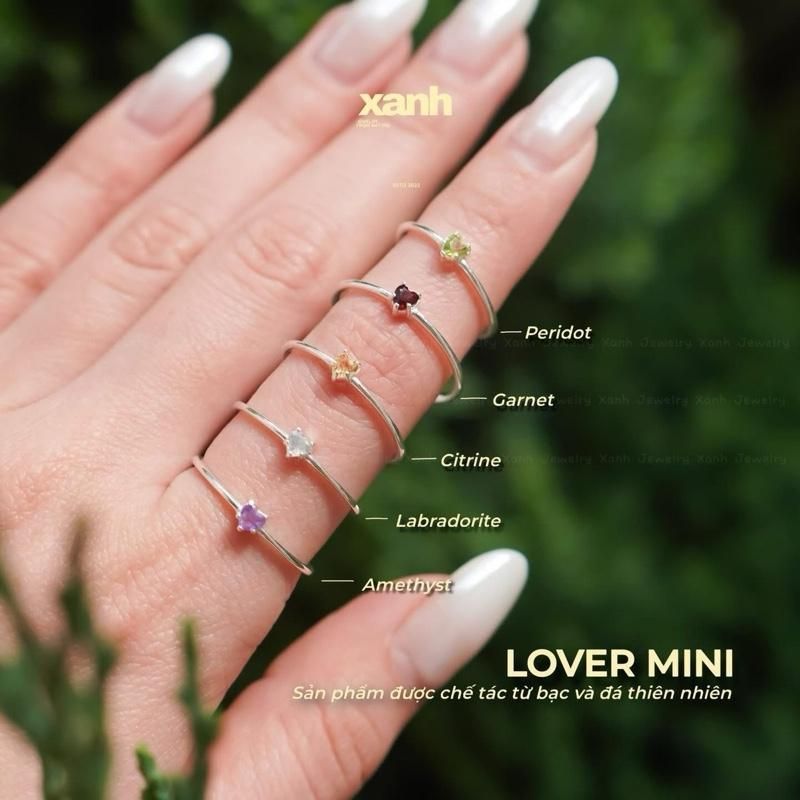 Nhẫn bạc Lover Mini trái tim Garnet Peridot Citrine Amethyst Labradorite - Xanh Jewelry