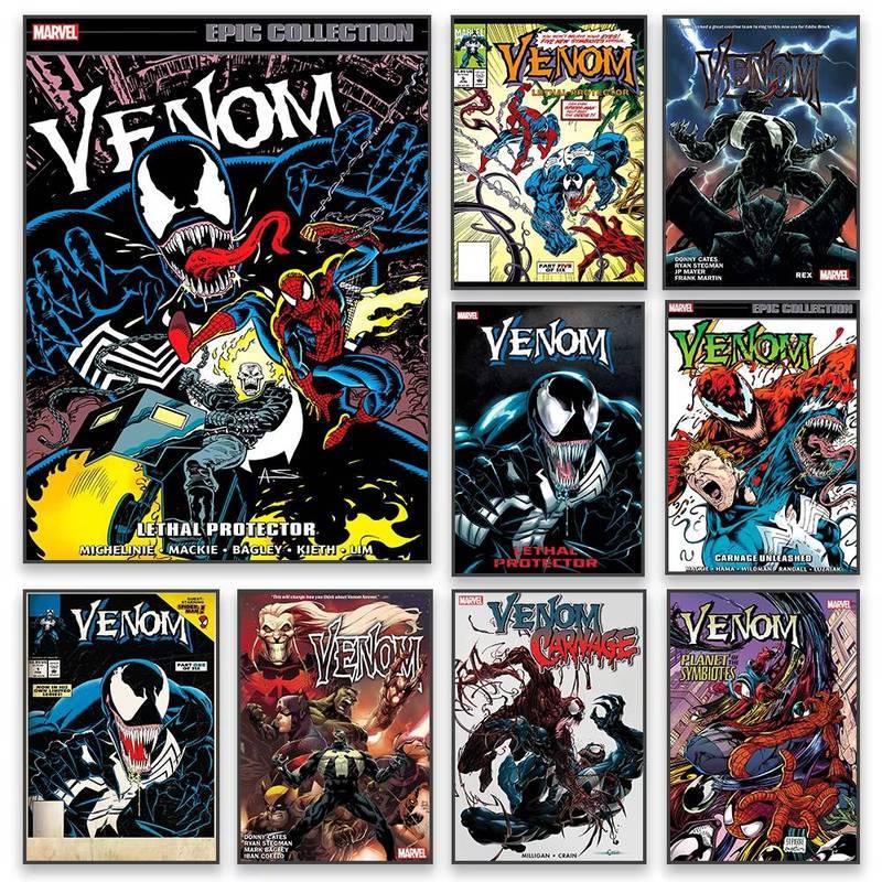 Retro Truyện Tranh Venom & Spider-Man HD In Canvas Nghệ Thuật Treo Tường Cho Phòng Ngủ, Phòng Chơi G