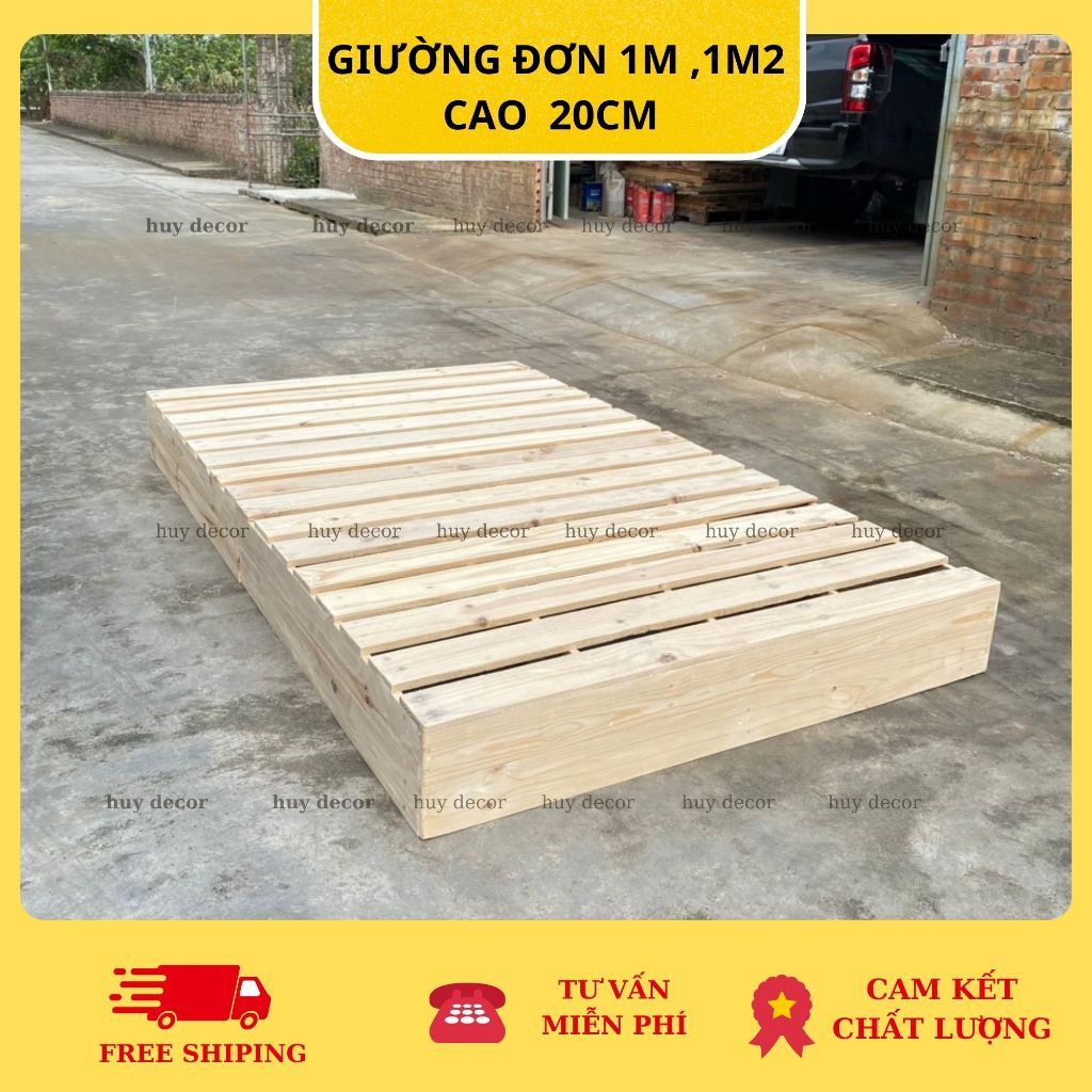 giường 1m2x2m cao 20 cm mặt nan thưa hoặc mặt nan kín , GIƯỜNG PALLET GỖ THÔNG