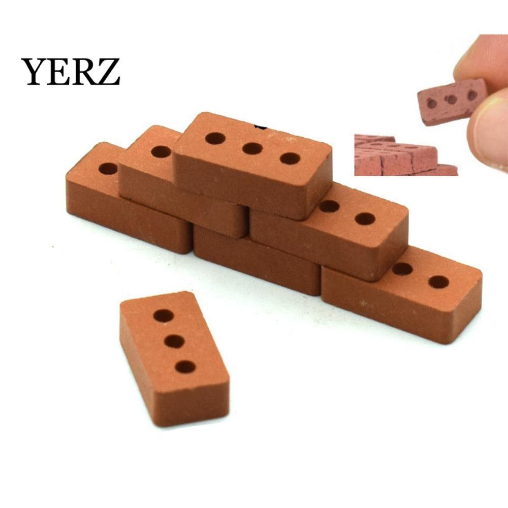 Đồ chơi gạch giả YERZ DIY, Mô hình gạch mini thật nhỏ màu đỏ, Gạch thu nhỏ bê tông bền 1 / 12 1 / 16