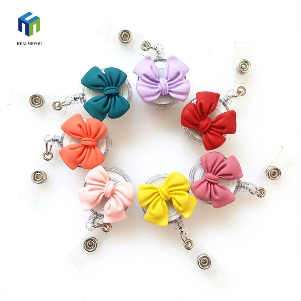 HEALMEYOU Giá đỡ huy hiệu có thể thu vào, Thẻ tên Bow Flower Nurse Badge Reel, Huy hiệu Cilp Thẻ làm