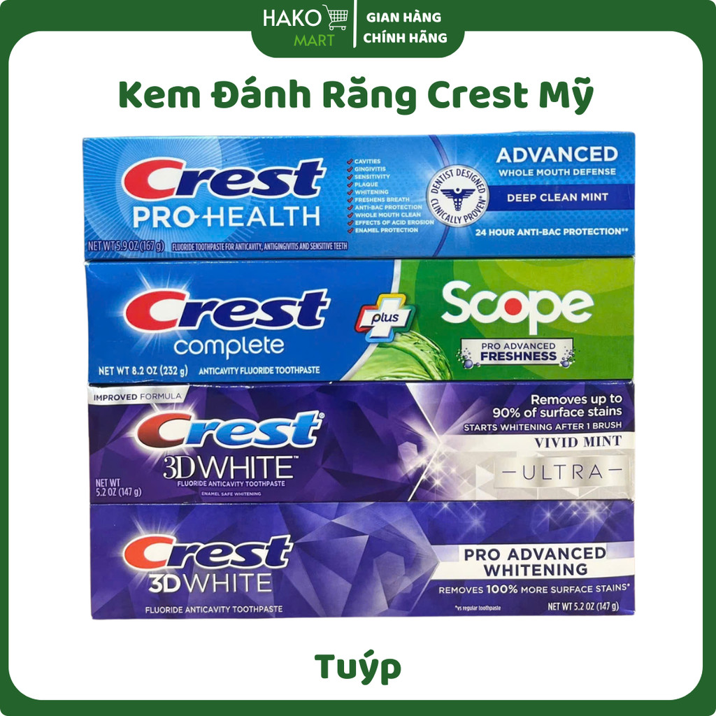 Kem Đánh Răng Crest Mỹ (3D White, 3D White Ultra, Scope, Pro-Health)
