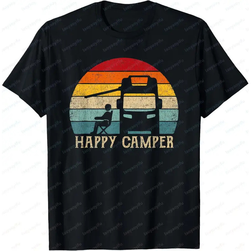 Happy Camper RV Cắm Trại Áo nam Nữ Phong Cách Retro 70s 80 Đồ Họa Unisex