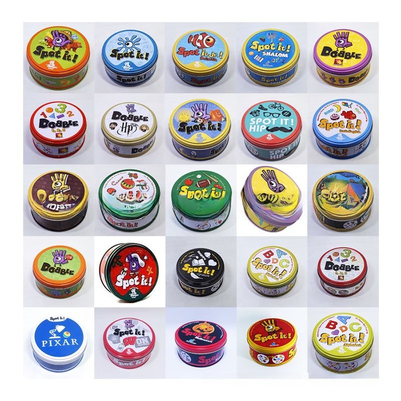 Thẻ trò chơi bảng tiếng Anh Spot It Dobble, Bao bì hộp sắt