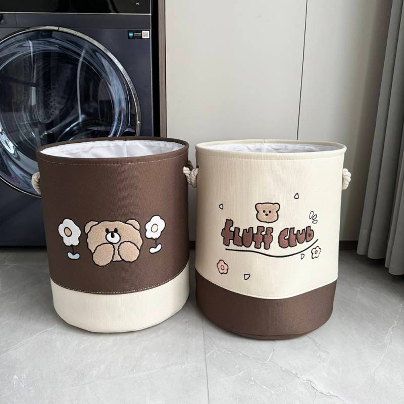 Embroidered Bear Series Three-Layer Thick Fabric Children's Toy Storage Basket Bucket Basket Marine 