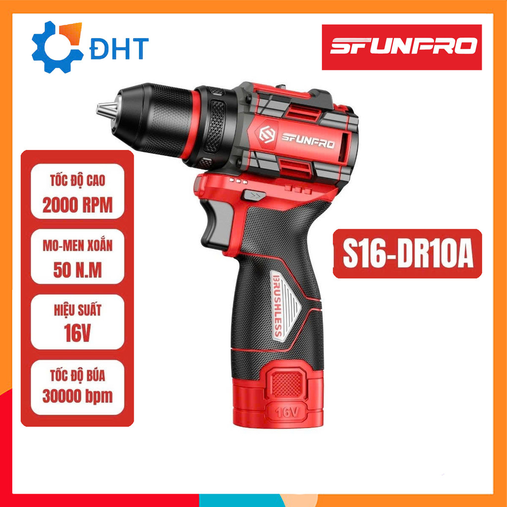 [Chính Hãng] Máy Khoan 3 Chức Năng Pin 16V SFUNPRO S16 DR10A – Khoan, Bắt Vít, Búa, Đảo Chiều