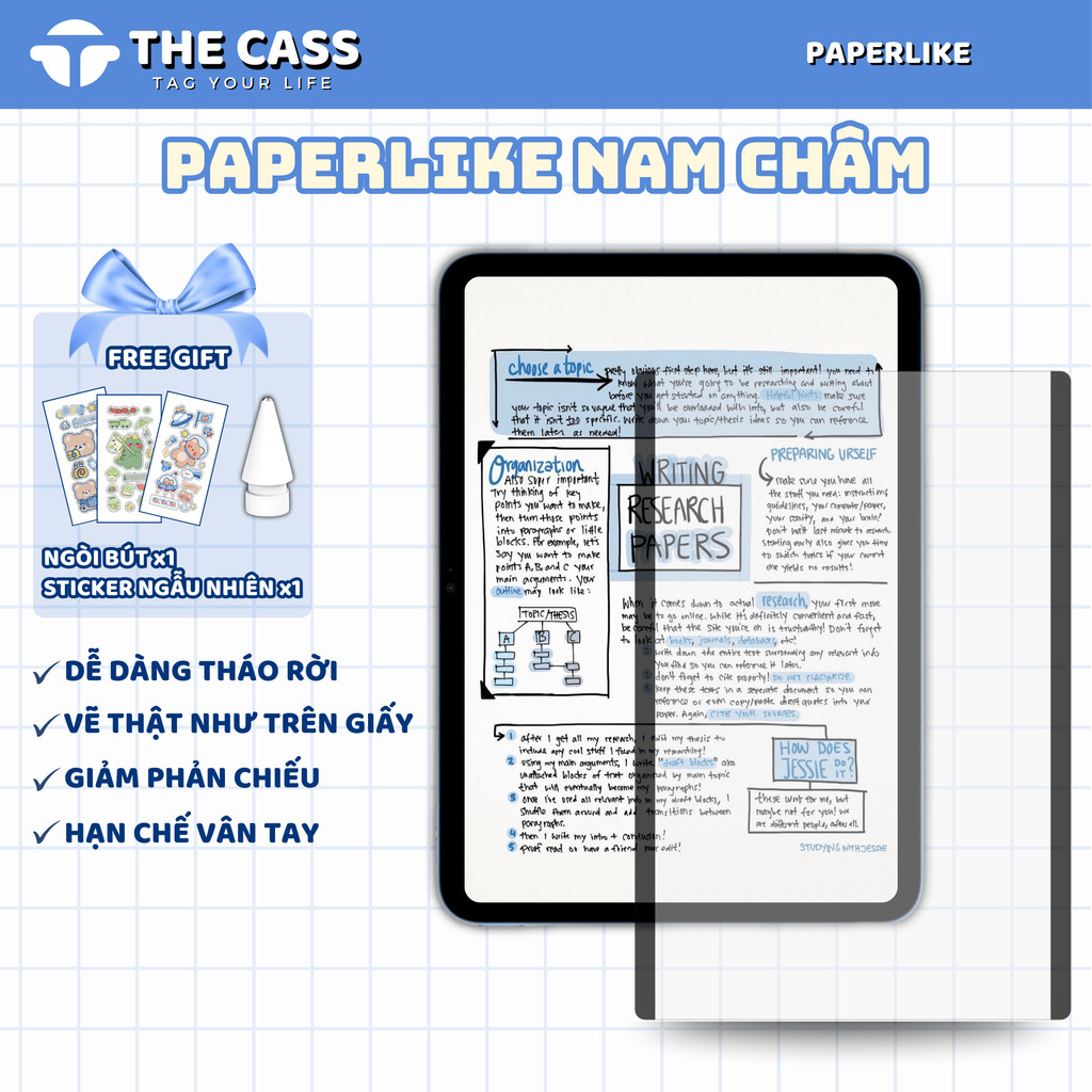 [TẶNG NGÒI BÚT] Miếng Dán Paperlike Nam Châm Tháo Rời Dành Cho iPad Air 6/7 ,Gen 10/11, iPad Pro 11"