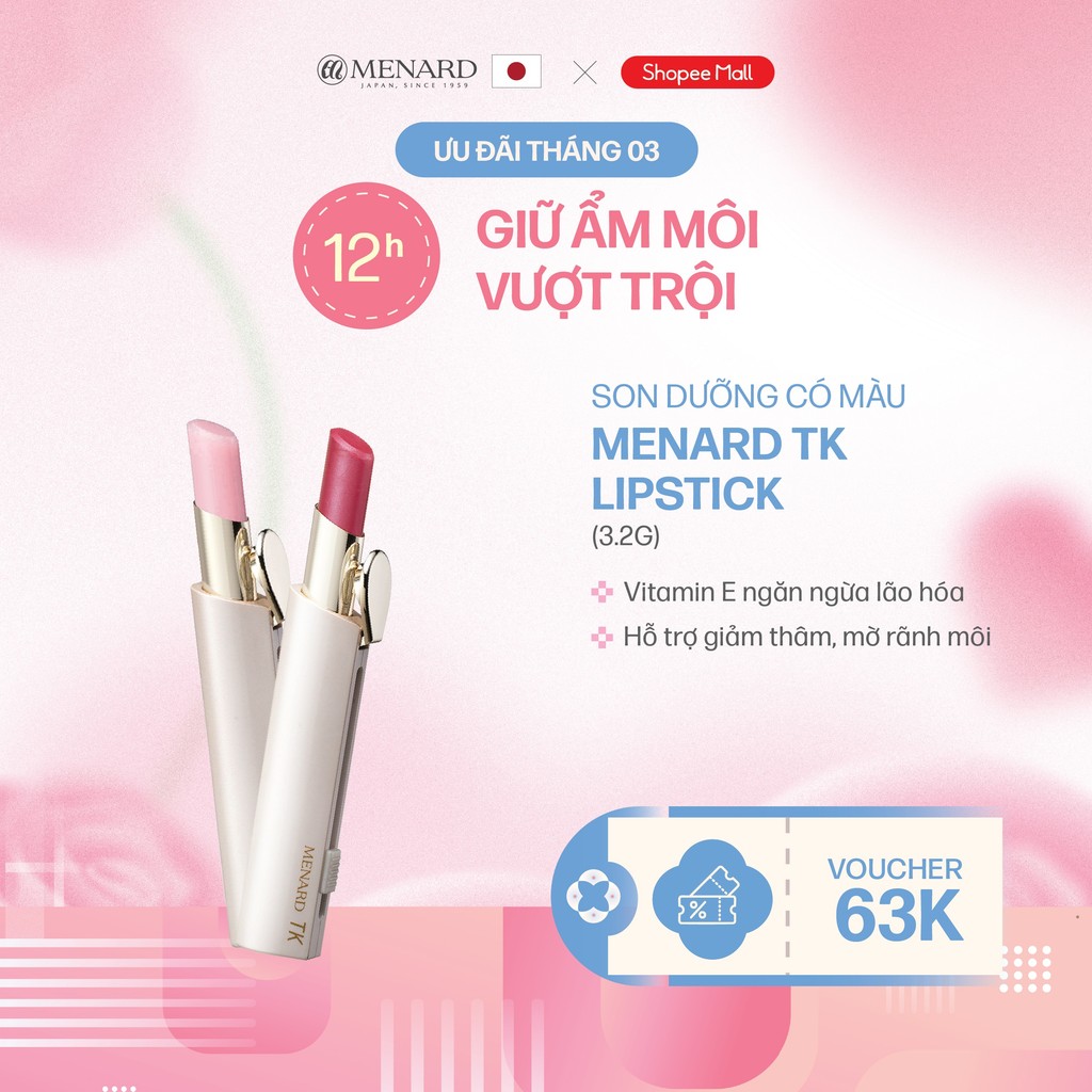 [Võ Hà Linh x Menard] Son dưỡng môi có màu Menard TK Lipstick giàu dưỡng chất giúp môi tươi tắn và r