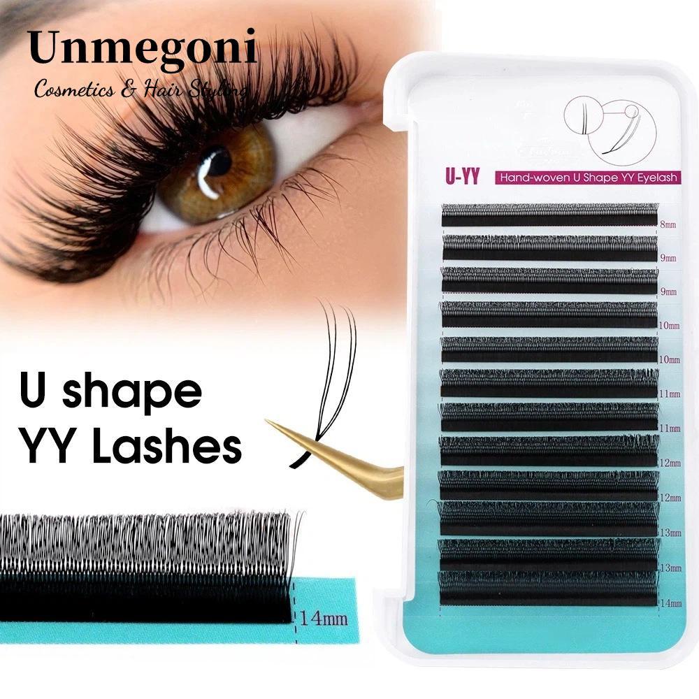 UNMEGONI U Shape YY Mies, Wispy Design Lông mi giả uốn cong tự nhiên, Hiệu ứng 2D Black C Curl Eyela