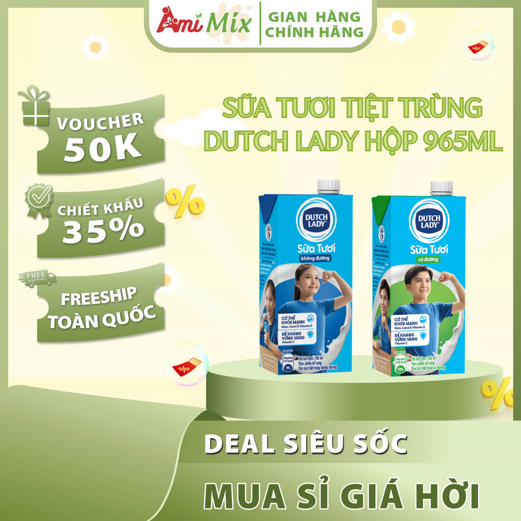 Sữa Tươi Tiệt Trùng Dutch Lady Có Đường & Không Đường 965ml - Thơm Ngon Bổ Dưỡng, Sữa Tươi Không Đườ