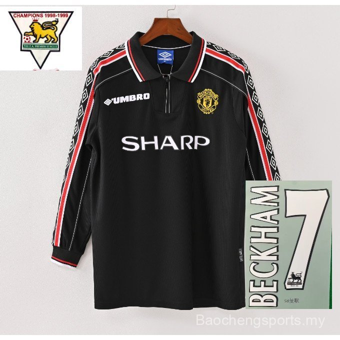 1998 1999 Mùa giải Man United Home Black Jersey Mu Tay dài #BECKHAM 7 S-2XL