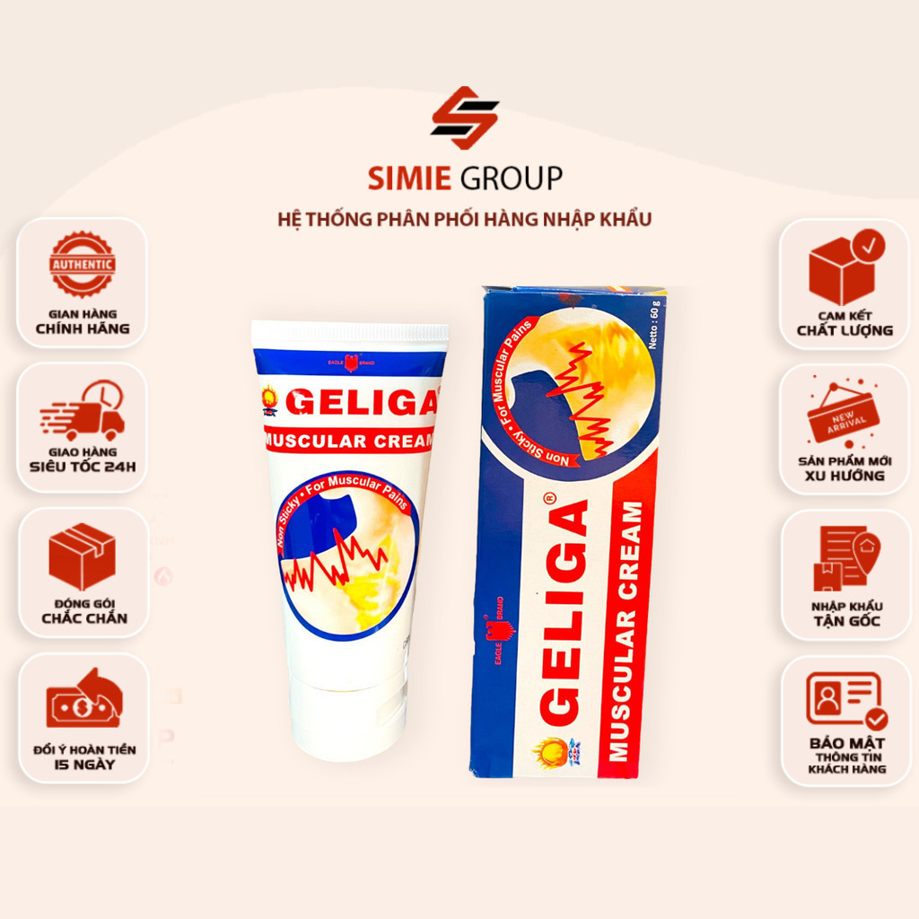 [COMBO 3 TUÝP] Kem Xoa Bóp Nóng Geliga Krim Otot 60gram Indonesia (Dạng Tuýp/Chất Kem)