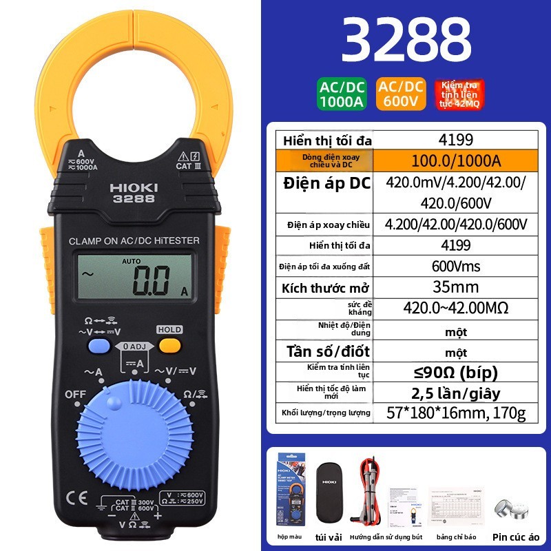 Đồng hồ kẹp điện tử HIOKI 3288/3288-20, đồng hồ kẹp AC/DC 3287 (Nhật Bản)